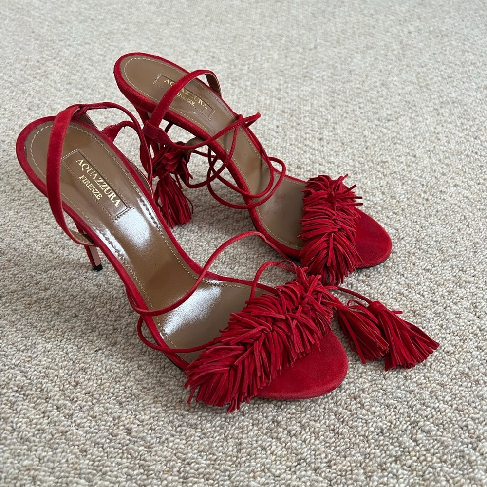 Aquazzura Red Tassel Heeled Sandals